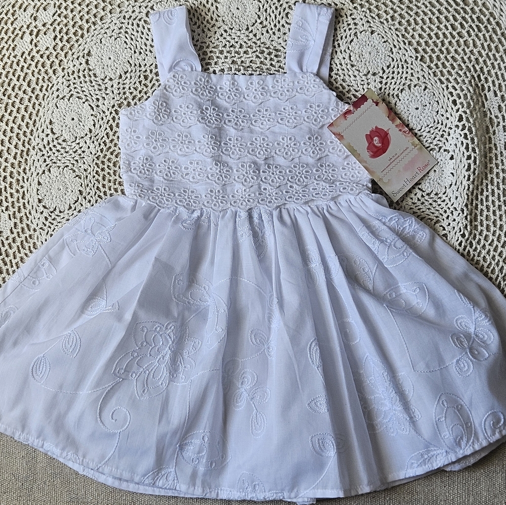Sweet Heart Rose  White Embroidered Girls Dress  Size 2T